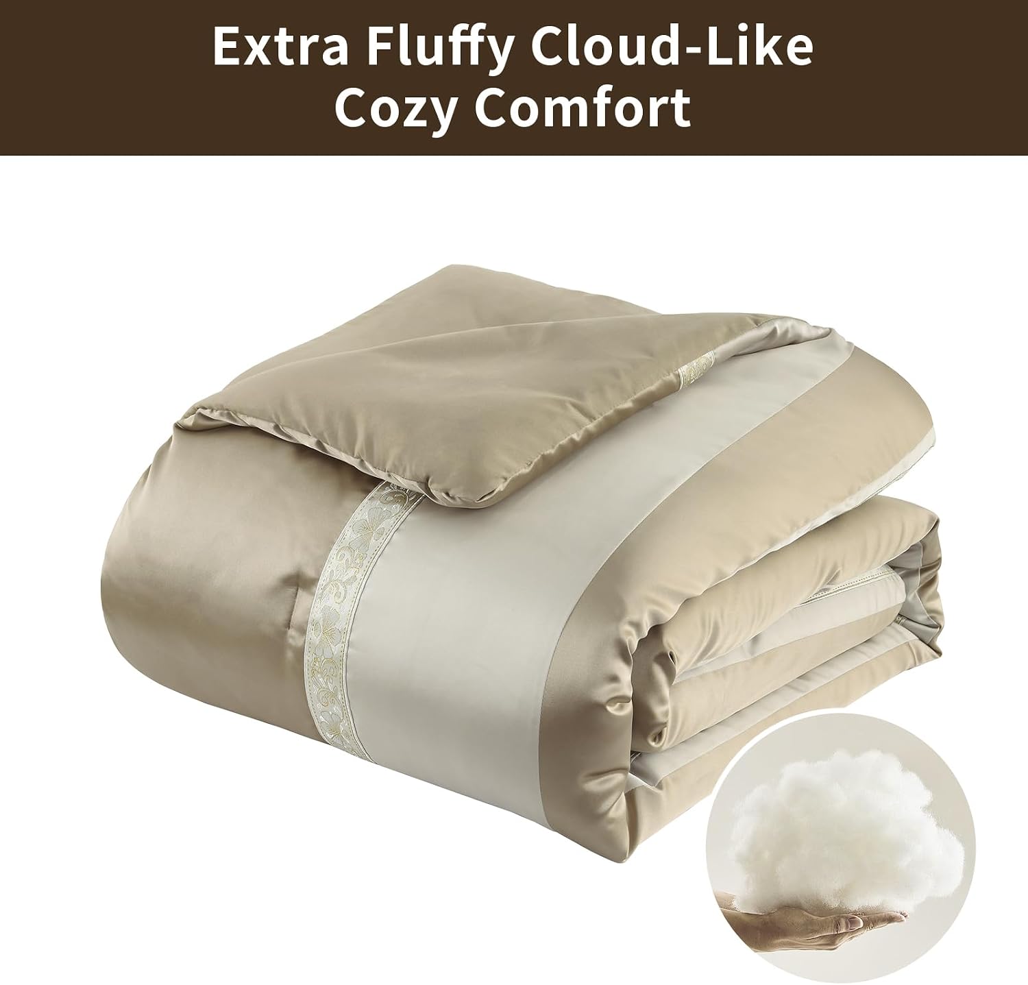 SahSahCasa 7-Piece Luxury California King Comforter Set, Cal King Comforter, Bed in a Bag California King, Jacquard Fluffy Comforter Bedding Set with Bedskirt, Pillows, Down-Alternative, Champagne