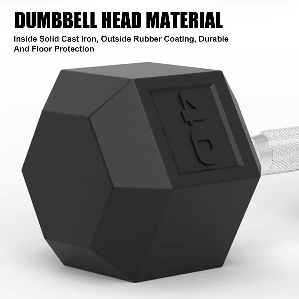 Hex Dumbbell, 5LB, 20LB, 25LB, 30LB, 35LB, 40LB Single Rubber Coated Cast Iron Dumbbells with Chrome Handle for Home Gym Strength Training and Bodybuilding(40 LB x 1)