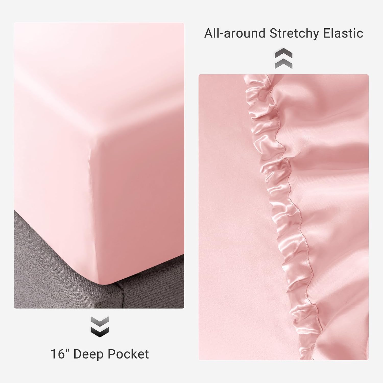 THXSILK 100% Mulberry Silk Fitted Sheet Set, 7A+ Silk 3 Pieces Bed Sheets, Breathable, Smooth, 16 Inch Deep Pocket Fitted Sheet, 2 Pillowcases - Charming Pink, Full