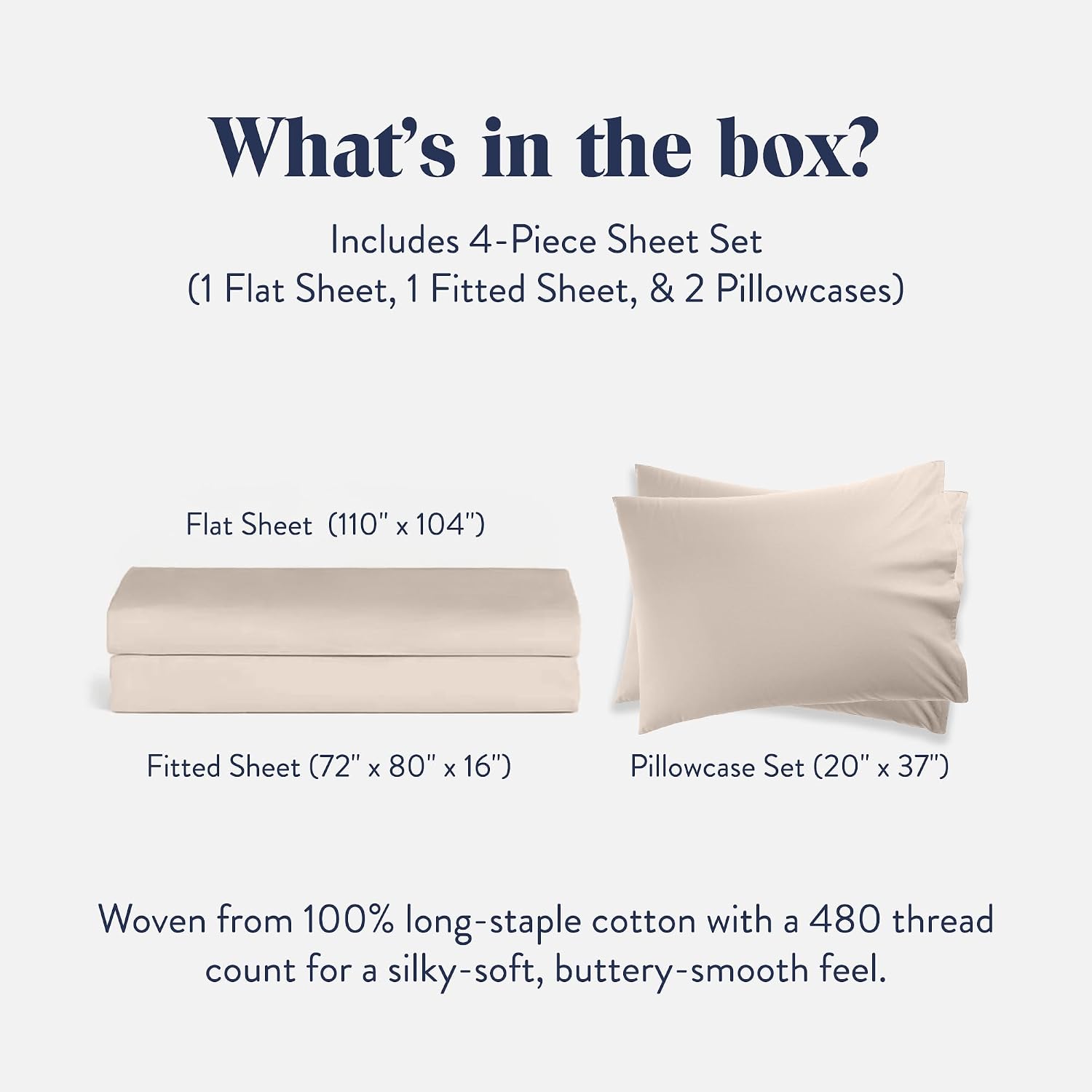 Brooklinen Luxury Sateen 4 Piece Sheet Set -100% Cotton Bed Sheets, Soft & Durable California King Size Sheets Set in Pebble, Oeko-TEX Certified Bedding Set,1 Fitted Sheet,1 Flat Sheet,2 Pillowcases