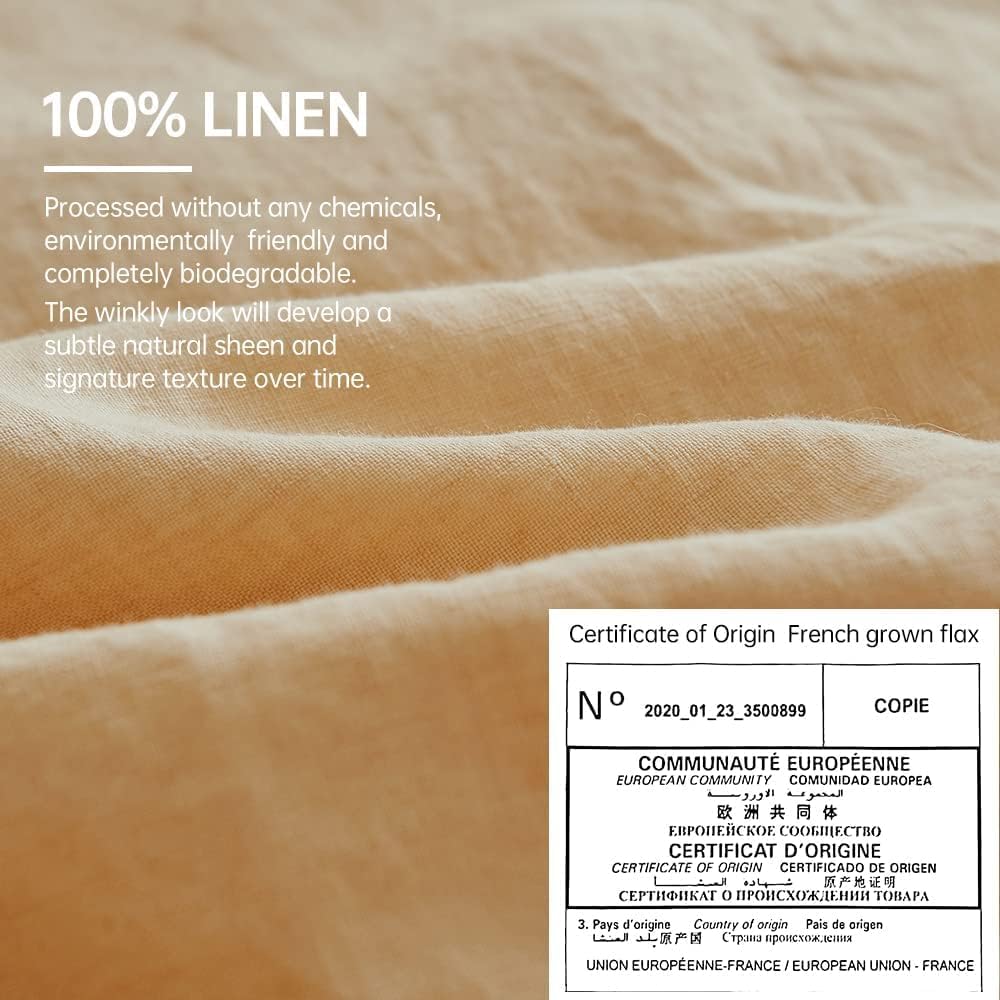 Simple&Opulence 100% Linen Duvet Cover Set, 3 PCS Natural French Flax Sand Duvet Cover Queen Size, Breathable Soft Comfy Linen Bedding Comforter Cover with 2 Pillowcases(Sand, 88'x92')