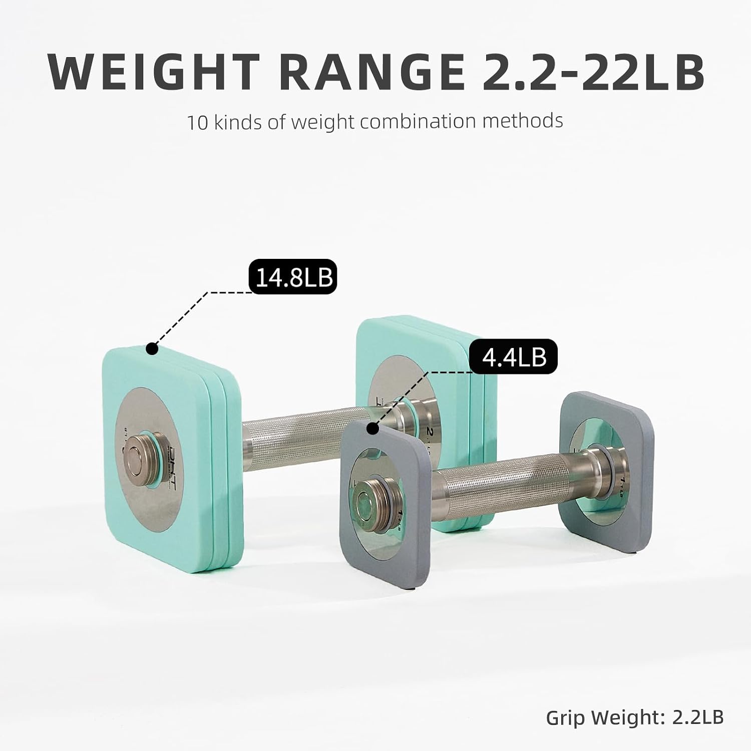 DHT Adjustable Dumbbells, Dumbbell Sets with Rack, Free Weights Dumbbells Set, All-Purpose Fitness, Anti-Rolling, Weights Set for Gym, Home, Office, 2.2-22 lbs, 1 Set
