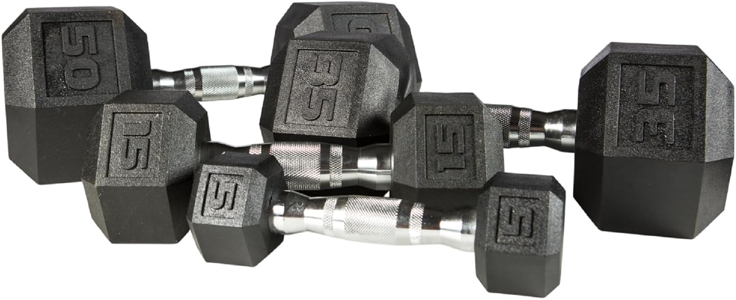 PVC Hex Dumbbell with Chrome Ergonomic Handle – Durable Noise-Reducing PVC Coated Dumbbells Weights for Strength Training, Bodybuilding, Lifting Home Gym – 5 lbs to 50 lbs Pack 1, 2 & 4