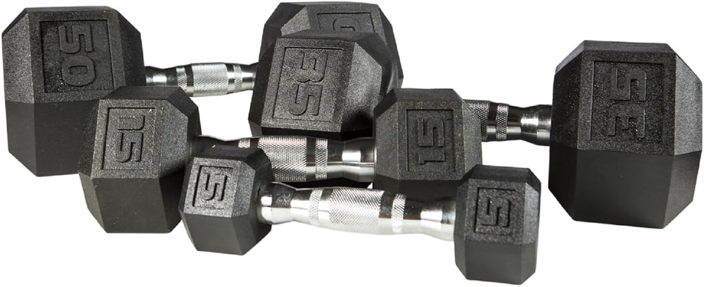 PVC Hex Dumbbell with Chrome Ergonomic Handle – Durable Noise-Reducing PVC Coated Dumbbells Weights for Strength Training, Bodybuilding, Lifting Home Gym – 5 lbs to 50 lbs Pack 1, 2 & 4