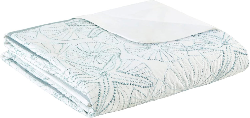 Harbor House 100% Cotton Duvet Cover, Embroidered Coastal Seashells, Starfish Duvet Cover Set – Light Weight Bed Comforter Covers, Maya Bay White Blue Full/Queen (90'x90') 3 Piece