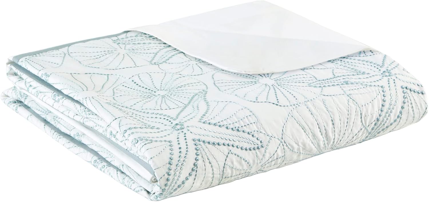 Harbor House 100% Cotton Duvet Cover, Embroidered Coastal Seashells, Starfish Duvet Cover Set – Light Weight Bed Comforter Covers, Maya Bay White Blue Full/Queen (90'x90') 3 Piece
