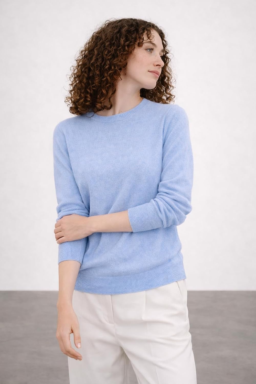 State Cashmere Women's Essential Crewneck Sweater 100% Pure Cashmere Classic Long Sleeve Pullover