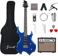 Fojill Heavy Metal Cool Shape Electric Guitar Kit Set Beginner Starter Combo Package Bundle 20W Amplifier Amp Accessory Padded gig Bag,Picks, Cable,Strap,Extra Strings (FCGK-50, Metallic Blue)