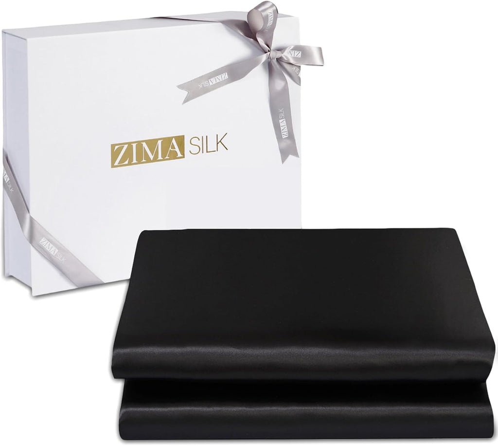 ZIMASILK 100% 19 Momme Mulberry Silk Fitted Sheet, Seamless with Deep Pocket, Soft, Silky & Hypoallergenic for Luxury Sleep (King 78''x80''+16',Black)