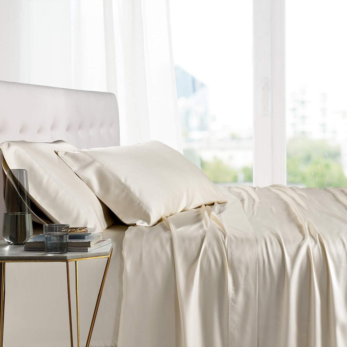 100% Mulberry Silk Duvet Cover Set - 1-Piece Set - 22 Momme Grade 6A Mulberry Silk - Features Zipper Closure and Corner Ties, King/Cal-King 94x104 (1 Piece)- Ivory Solid