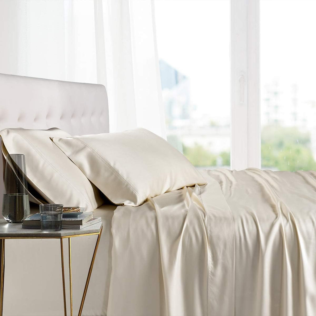 100% Mulberry Silk Duvet Cover Set - 3-Piece Set - 22 Momme Grade 6A Mulberry Silk - Features Zipper Closure and Corner Ties, Twin 68' x 90'- Ivory Solid