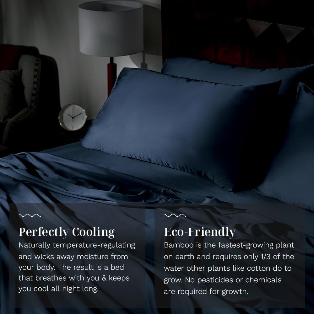 LUXOME Luxury Sheet Set | 100% Rayon (Viscose) from Bamboo | King Size - Navy | Deep Pockets | 4-Piece Set (Fitted, Flat, 2 Pillowcases)
