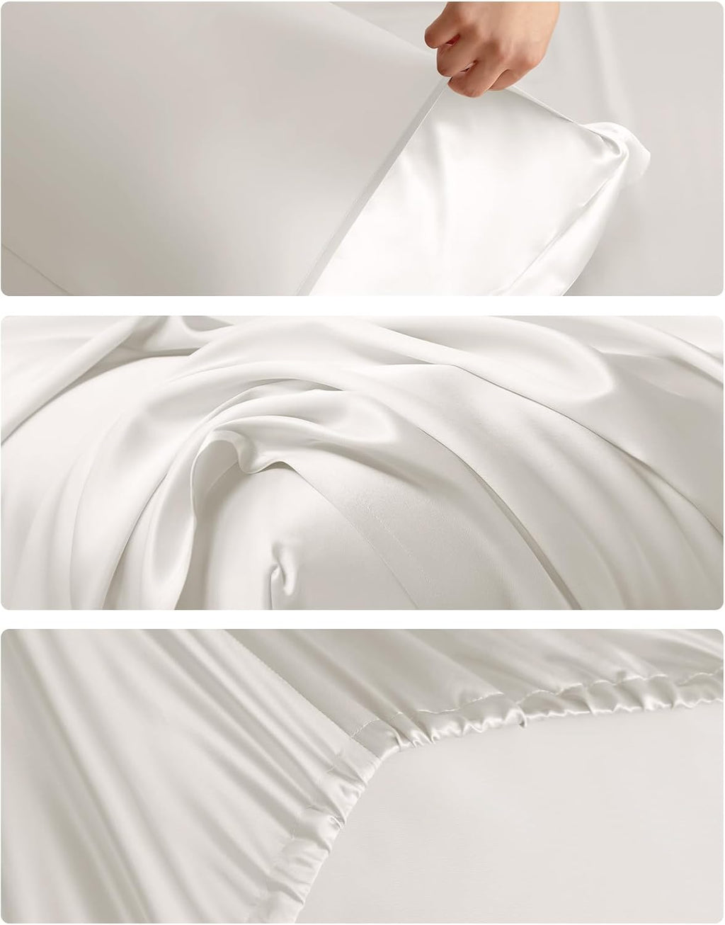 THXSILK 4pcs Silk Bed Sheets Set, 100% Long Stranded 25 Momme Mulberry Silk Bedding Set, Sheets and Pillowcase Set, Extremely Soft and Luxurious (White, Full)