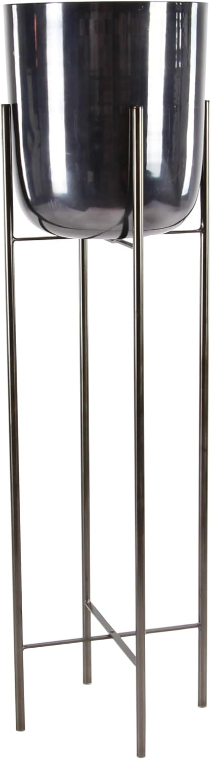 CosmoLiving by Cosmopolitan Metal Indoor Outdoor Planter Dome Large Planter Pot with Removable Stand, Set of 2 Planters 39', 46'H, Black