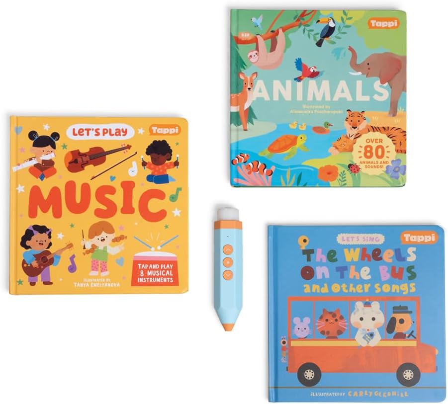 Tappi Interactive Learning System for Kids (Ages 2–6) – Starter Set with 3 Books + Tappi Play Pen – Screen-Free Sounds, Music & Games