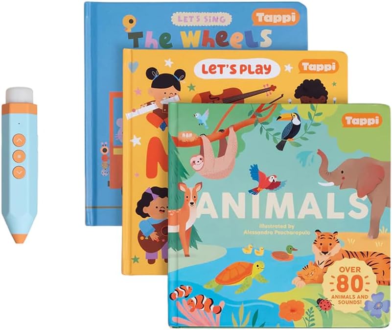 Tappi Interactive Learning System for Kids (Ages 2–6) – Starter Set with 3 Books + Tappi Play Pen – Screen-Free Sounds, Music & Games
