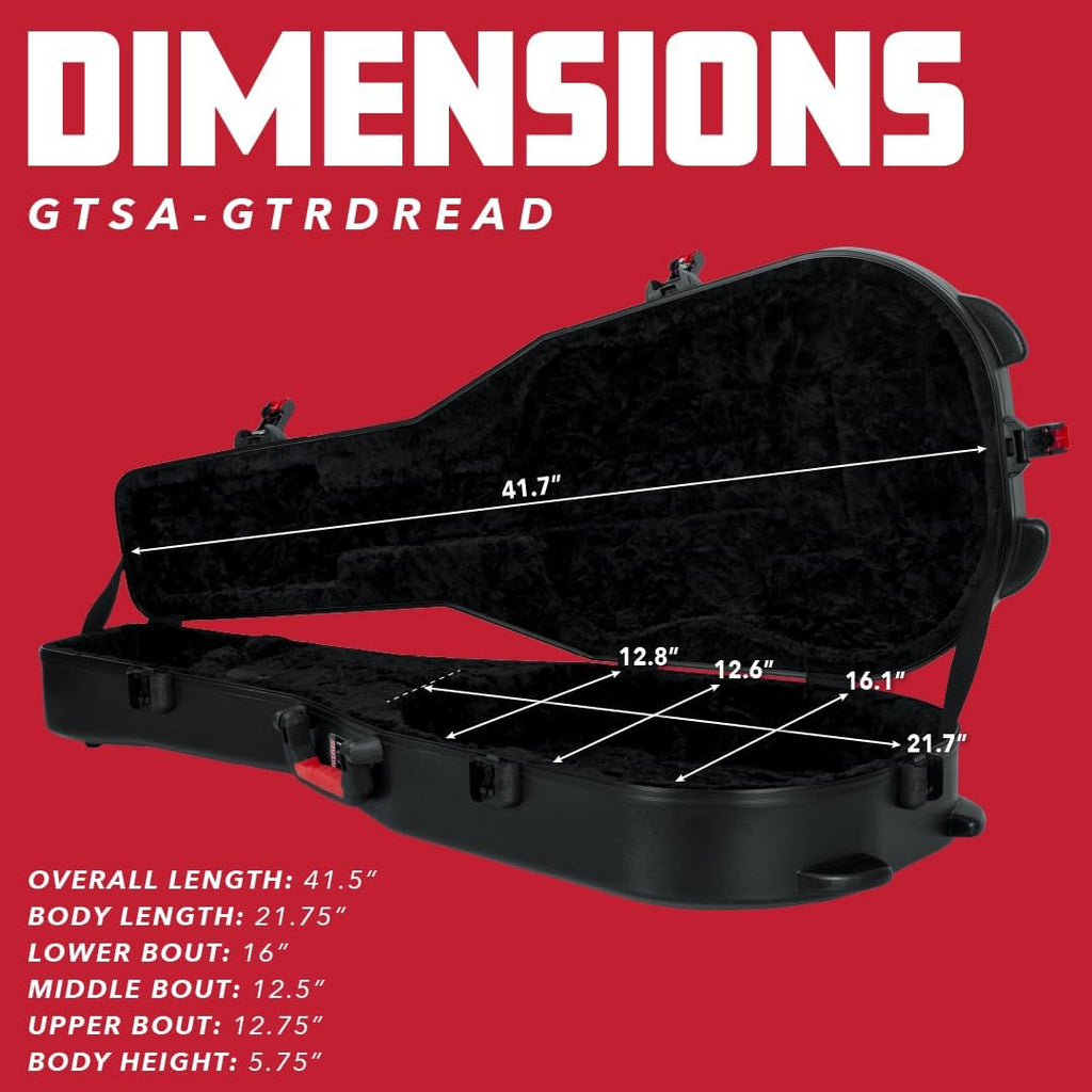 Gator Cases Molded Flight Case For Acoustic Dreadnought Guitars With TSA Approved Locking Latches, (GTSA-GTRDREAD)