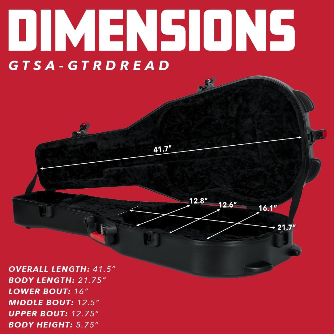 Gator Cases Molded Flight Case For Acoustic Dreadnought Guitars With TSA Approved Locking Latches, (GTSA-GTRDREAD)