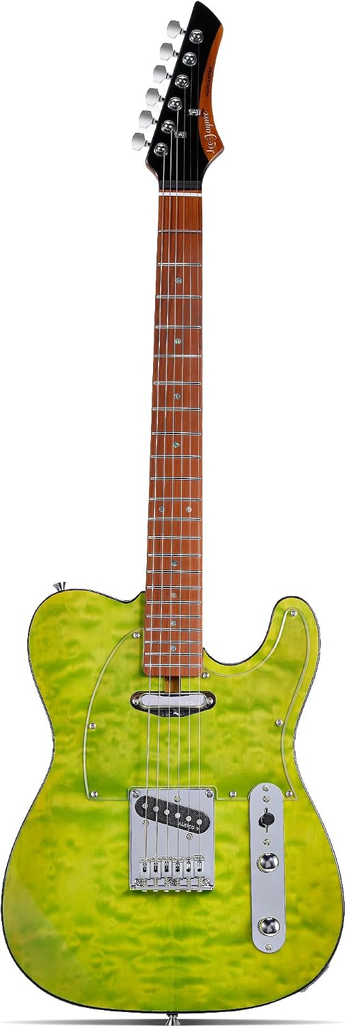 Leo Jaymz TL Electric Guitar - Ocean Maple Top, Mahogany Body, Maple Neck - Alnico V Pickups, Locking Tuners- Solid Choice for Beginners & Intermediate Players (Green Ocean)