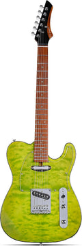 Leo Jaymz TL Electric Guitar - Ocean Maple Top, Mahogany Body, Maple Neck - Alnico V Pickups, Locking Tuners- Solid Choice for Beginners & Intermediate Players (Green Ocean)