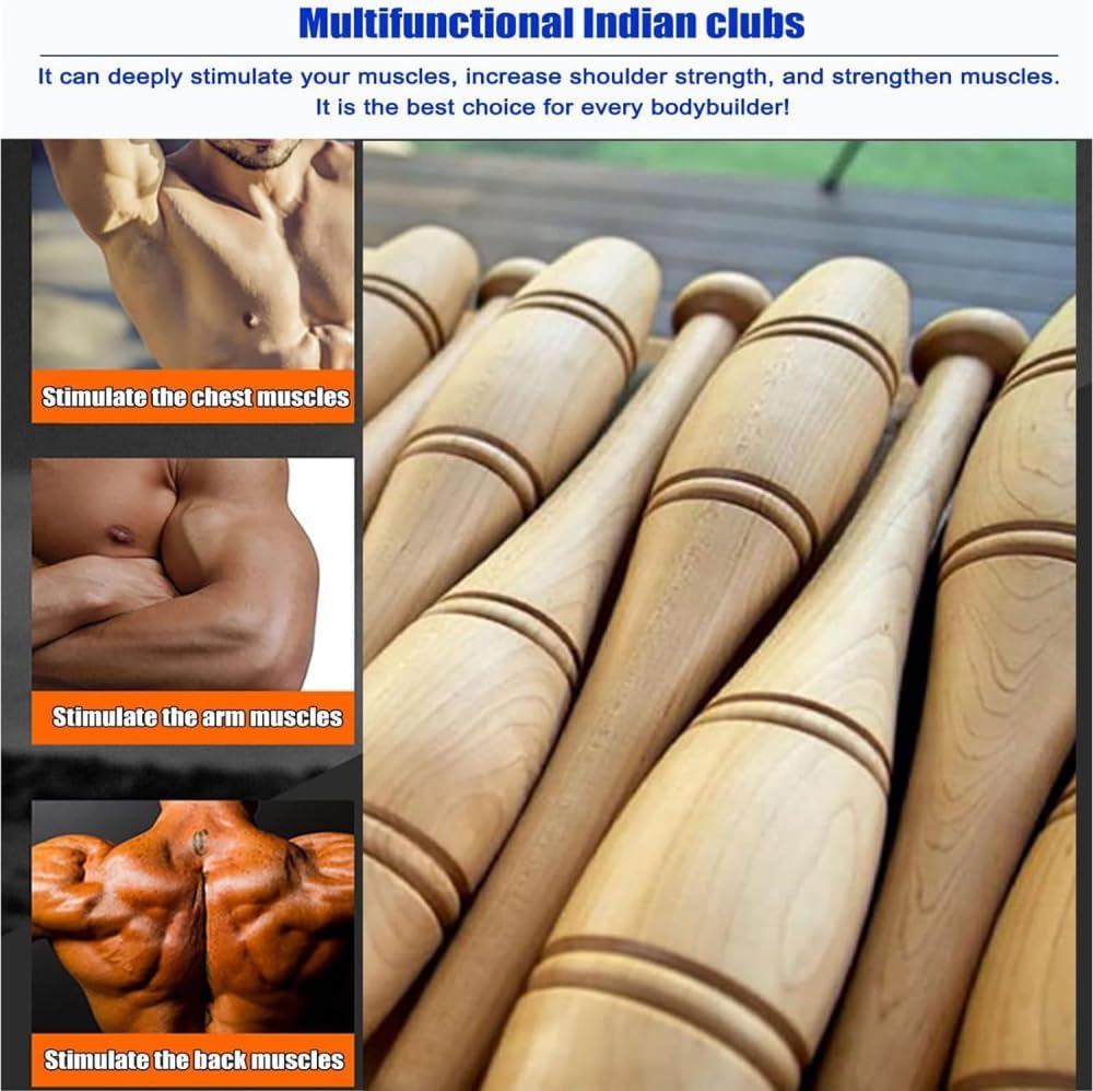 Wood Indian Clubs Pair 2lb for Training Wooden Mace Exercise Club for Strength Training Weight Lifting Fitness/Training/Exercise Warm Up Clubbell-0.75kg/1.65lb