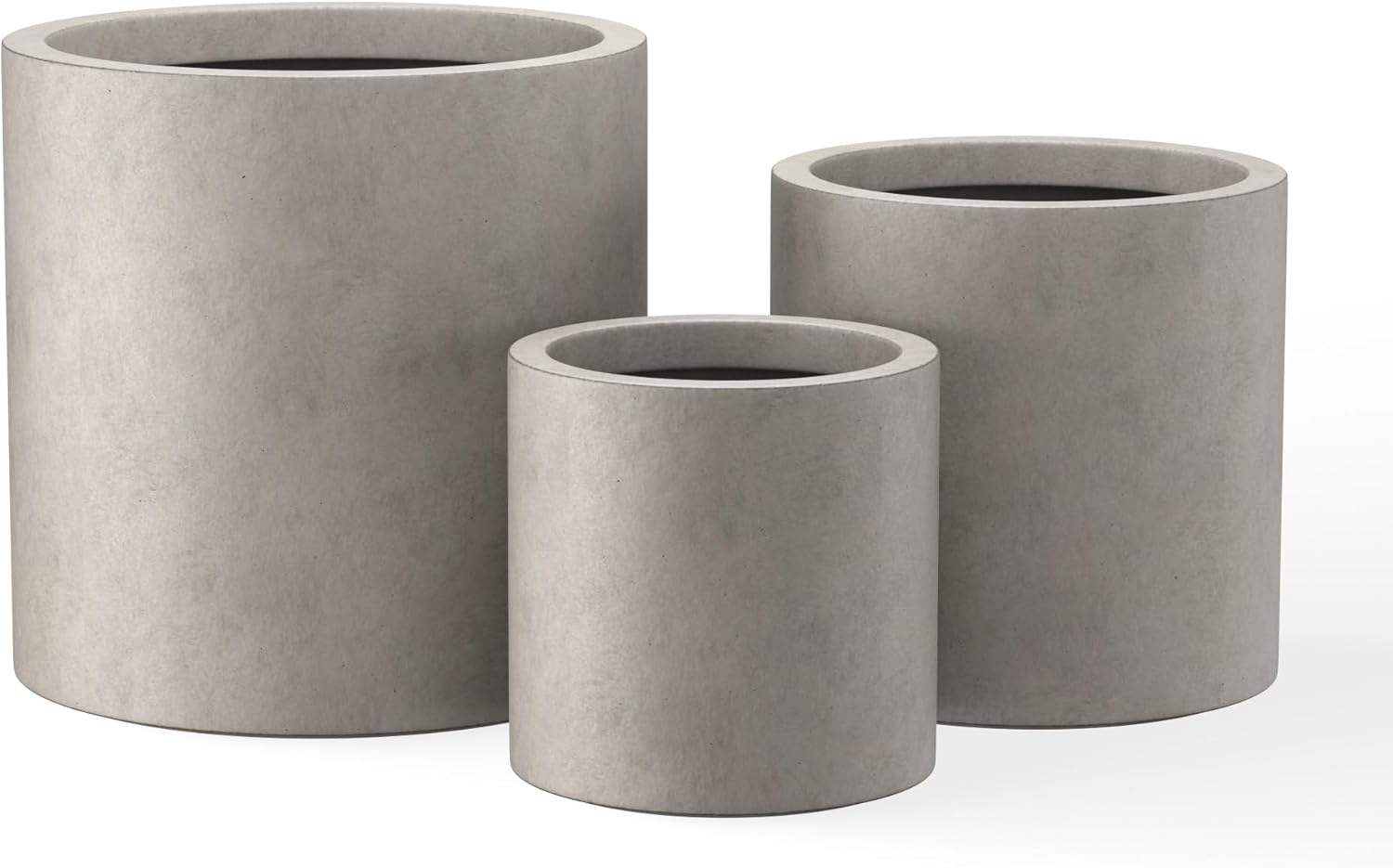 Kante Set of 3 Concrete Planters, Graduated Cylinders 9.8' to 15.7' H 9.8',12.6',15.7' Dia Lightweight Round Pots with Drainage Hole Rubber Plug, Weathered Concrete for Indoor Outdoor, Home Garden