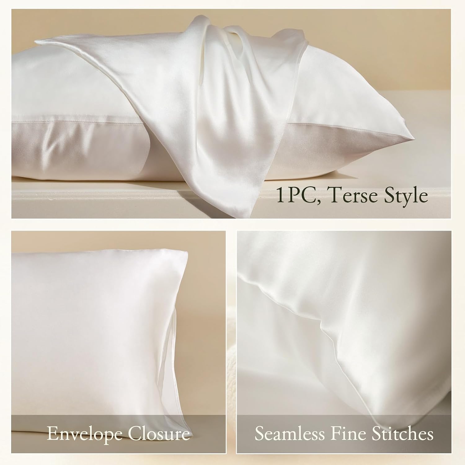 LILYSILK 22 Momme Silk Pillowcase for Hair and Skin 2 Pack, 600 Thread Count 100% Mulberry Silk, Soft Breathable Smooth Both Sided Silk Pillow Cover(Standard Size, 20''x26'', Ivory)