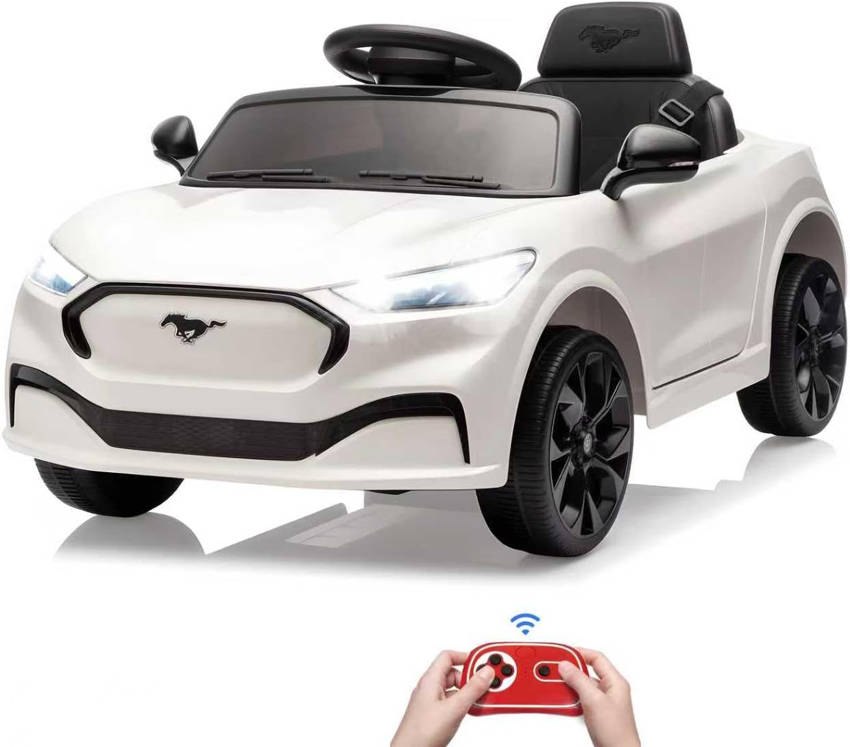 Bobike Electric Ride On Car for Kids, 12V Electric Toddler Car with Remote Control, Ride on Toys for Kids with LED Lights, Music Player, Lockable Doors (White)