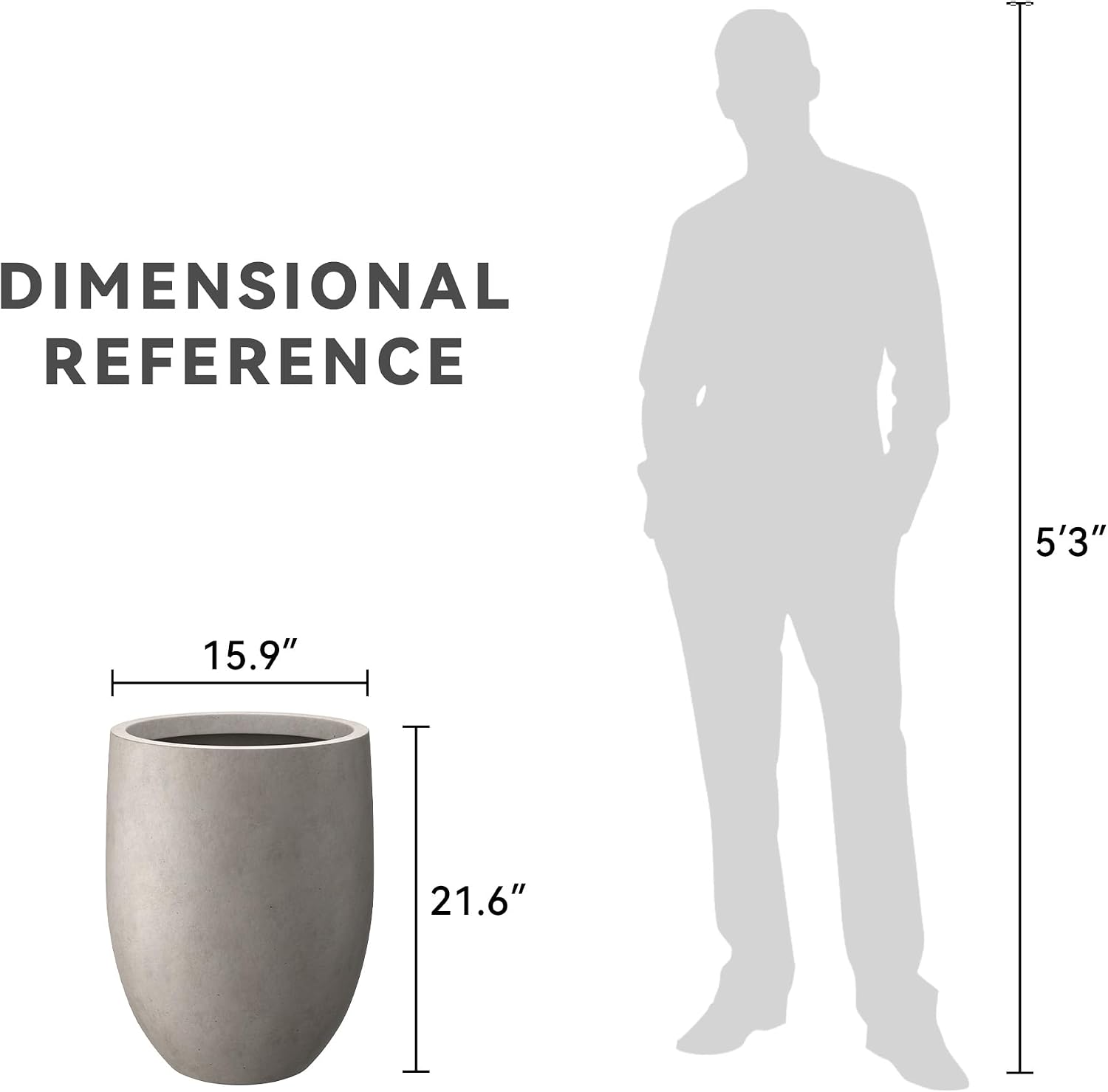 Kante 21.7' H Weathered Concrete Tall Planter, Large Outdoor Indoor Decorative Pot with Drainage Hole and Rubber Plug, Modern Round Style for Home and Garden