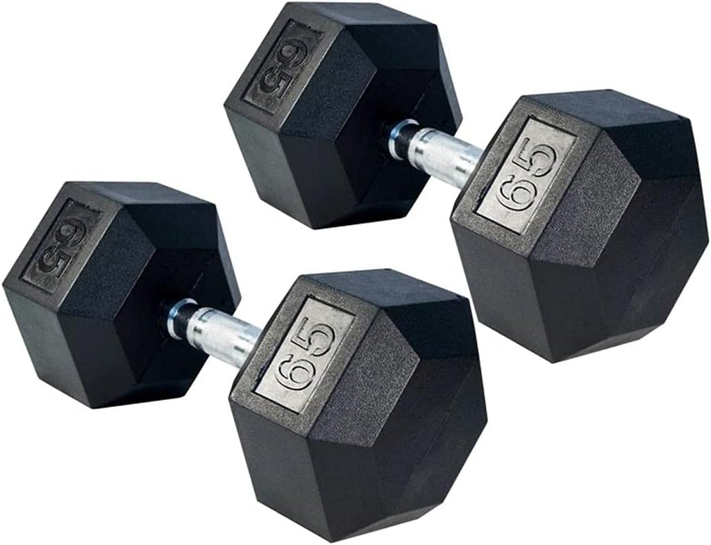 Gronk Fitness Rubber Hex Dumbbell Pairs | 5lbs - 70lbs | Workout Equipment for Men and Women | Rubber Coated Cast Iron with Ergonomic Chrome Plated Handles