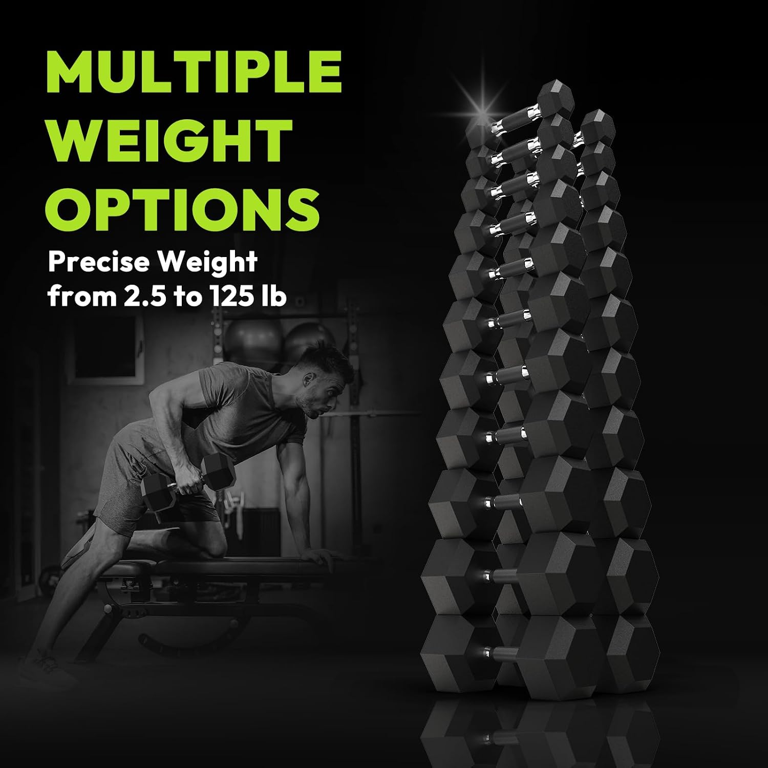 Hex Dumbbell Sets with Rack, 90-640 lb Rubber Encased Exercise & Fitness Dumbbells Set, Hand Weight for Strength Training, Weight Dumbbells