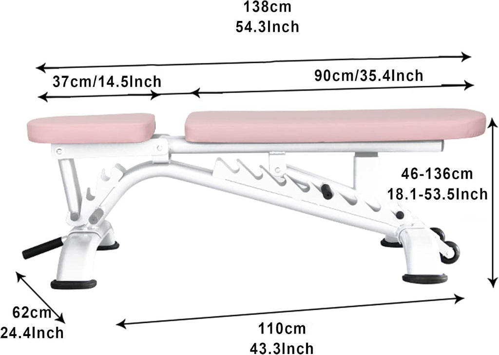 Weight Bench, Adjustable Workout Bench, Professional Multi-Purpose Incline Bench for Home Gym Dumbbell Barbell Bench Press and Strength Training Load 500KG(Pink)