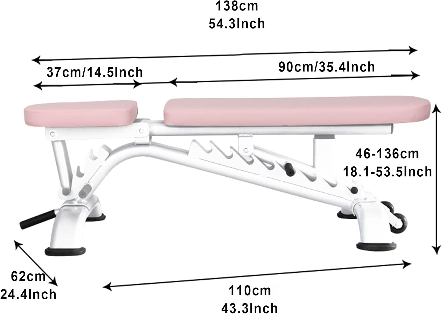 Weight Bench, Adjustable Workout Bench, Professional Multi-Purpose Incline Bench for Home Gym Dumbbell Barbell Bench Press and Strength Training Load 500KG(Pink)
