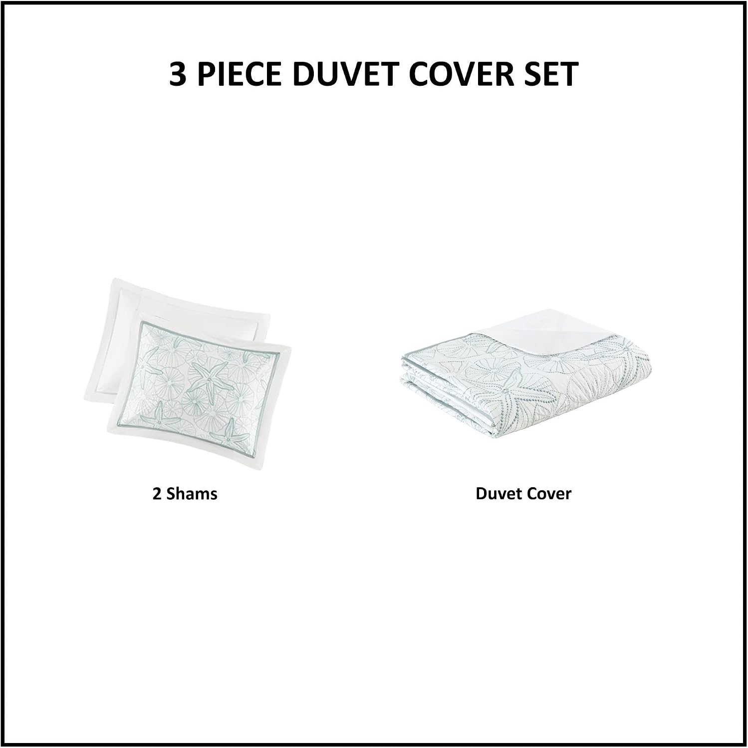 Harbor House 100% Cotton Duvet Cover, Embroidered Coastal Seashells, Starfish Duvet Cover Set – Light Weight Bed Comforter Covers, Maya Bay White Blue Full/Queen (90'x90') 3 Piece
