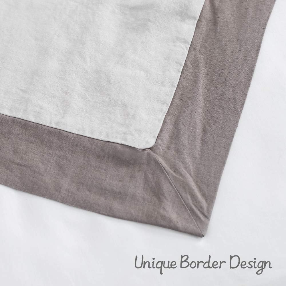 Simple&Opulence 100% Linen Duvet Cover Set with Washed French Flax-King Size(104'x 92')- 3 Pieces (1 Comforter Cover,2 Pillowshams) Basic Border Design Premium Bedding Set Breathable,Grey and Brown