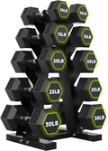 HANDBODE Rubber Coated Hex Dumbbell Set with A-Frame Rack, 100 lb - 550 lb Multiple Options Weight, Hexagon Non-Rolling Shape, Ergonomic Knurled Handle, Home Gym Equipment for Strength Training