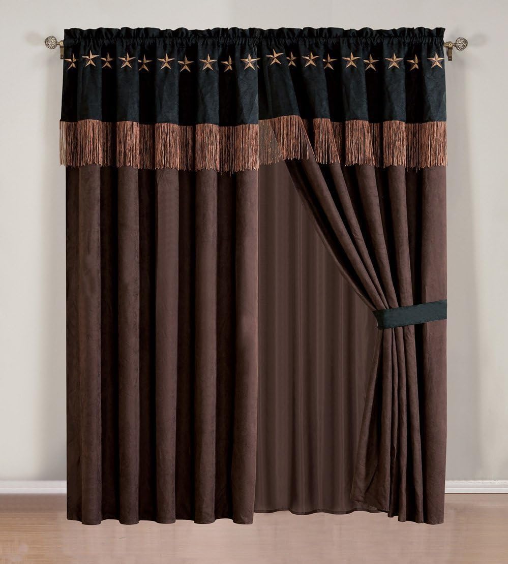 Grand Linen 7 Piece Western Decor Lodge Oversize King (110'X96') Comforter Set Black/Dark Brown - Embroidered Lone Star Barbed Wire Micro Suede Bedding