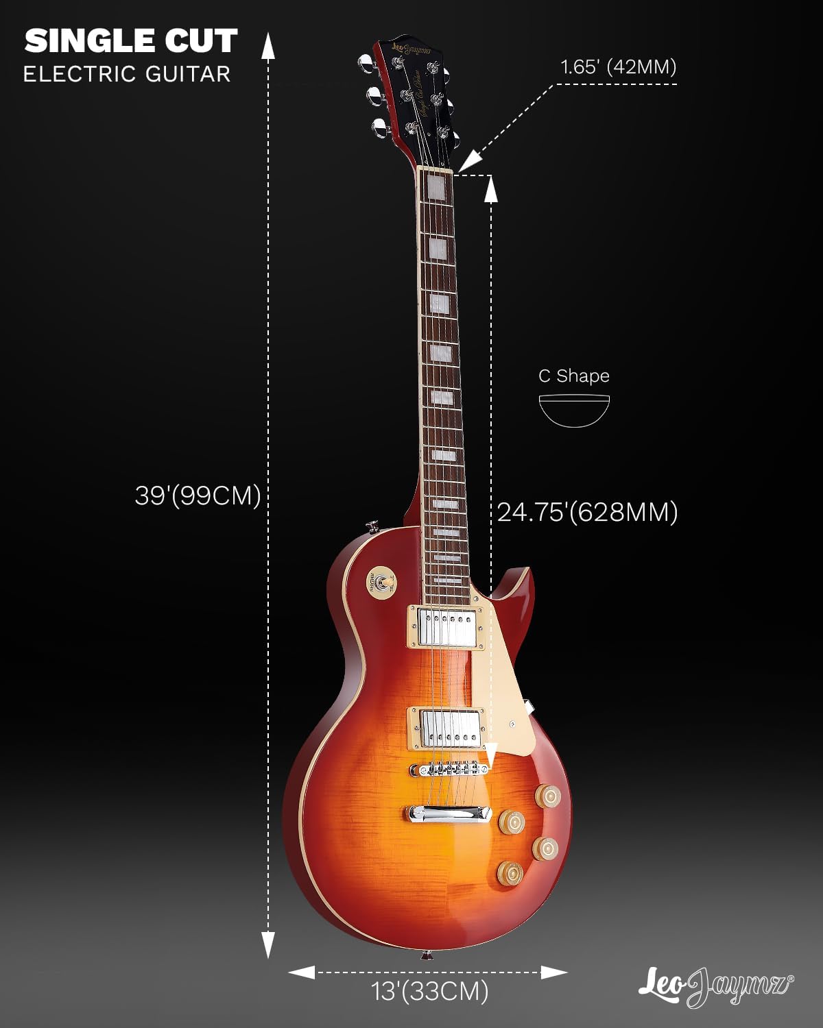 Leo Jaymz SC Series Electric Guitar – Mahogany Body, Laurel Fingerboard, Dual Humbuckers, Tune-O-Matic Bridge, C Neck, 18:1 Tuners (Cherry Sunburst)