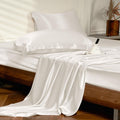 THXSILK 4pcs Silk Bed Sheets Set, 100% Long Stranded 25 Momme Mulberry Silk Bedding Set, Sheets and Pillowcase Set, Extremely Soft and Luxurious (White, Queen)