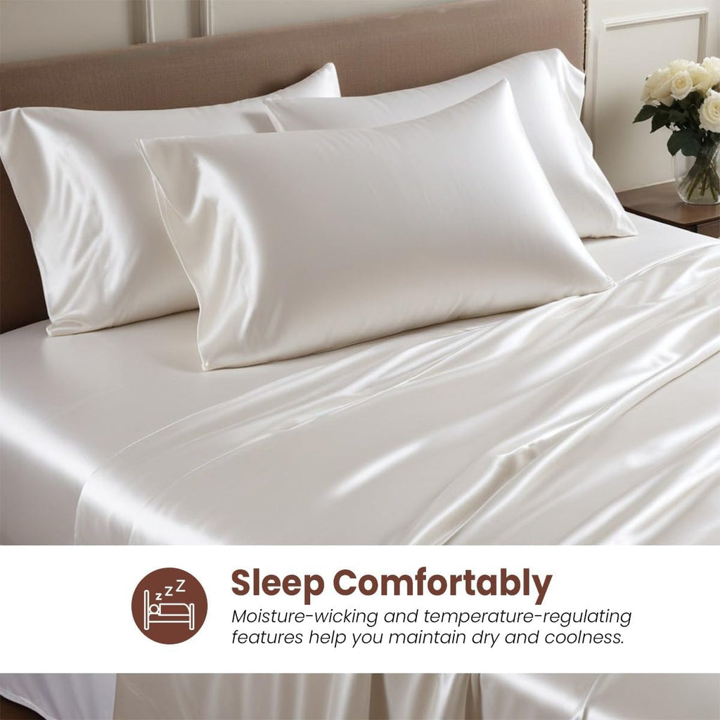 100% Pure Silk Sateen Sheet Set |7 Pcs|Fitted Sheet Fits Up to 15' Deep Pocket Mattress|Flat Sheet Fitted Sheet Duvet Pillowcase Set|Wrinkle Free Fade Resistant (California King, Teal)