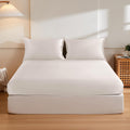 THXSILK 6A+ Top Grade 100% Pure Mulberry Silk Full Fitted Sheet 3Pcs Set Bed Sheets Luxury Bedding for Hair and Skin Breathable Safe Material, 1 Fitted Sheet with 2 Pillowcases, Pearl White