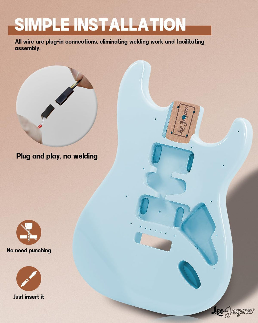 Leo Jaymz DIY ST Style Electric Guitar Kits,Spray-painted Mahogany Body,Laurel Wood Fingerboard and Maple Neck, including all Components (ST-Sonic Blue)