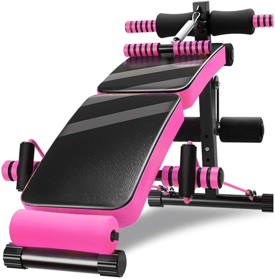 Sit-up Bench Crunch Board Multi-Function Exercise Fitness Workout Folding Kicking Fitness Equipment Dumbbell Bench (Pink)