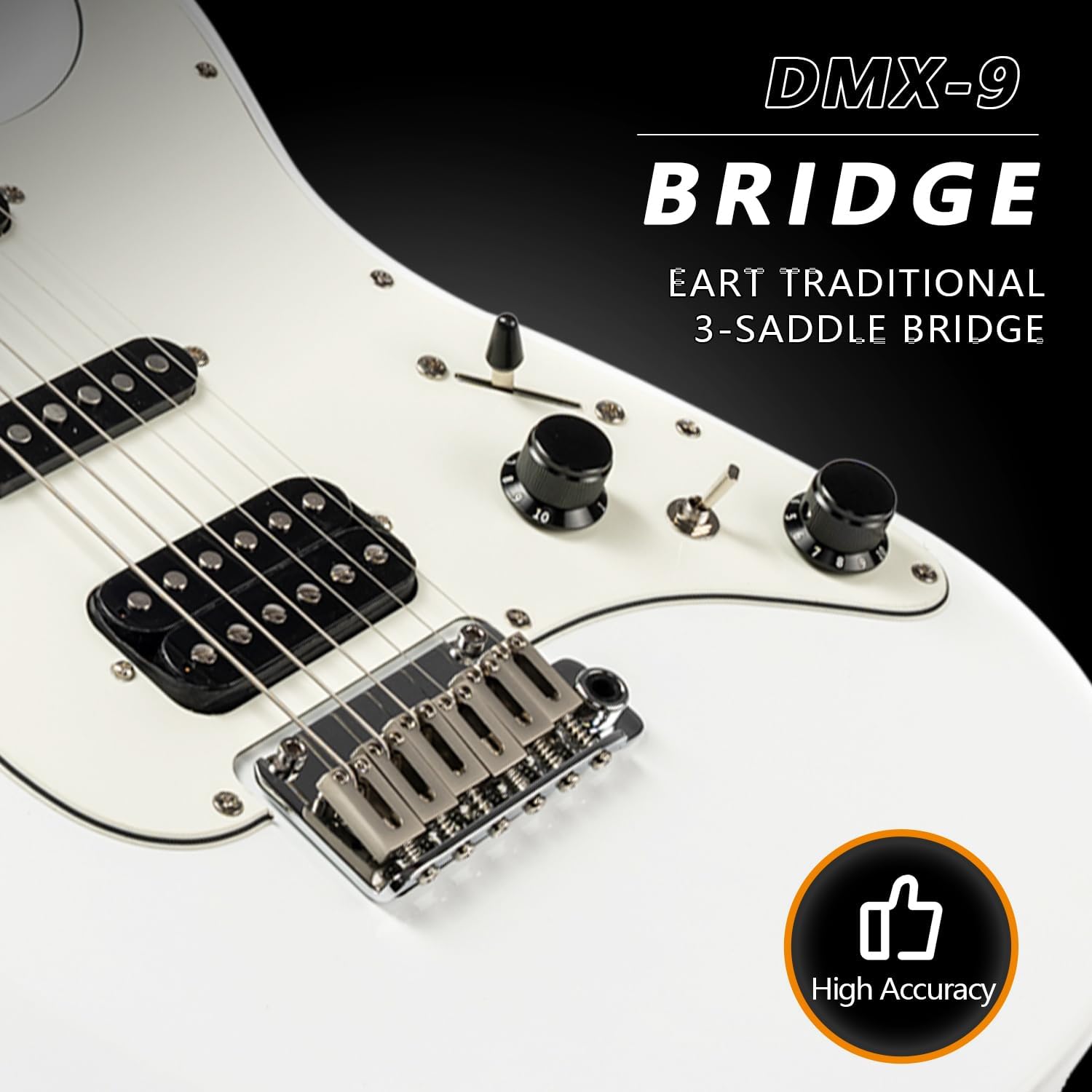 EART Electric Guitar DMX-9, 6 String Tremolo Bridge, Humbucker Pickups, Solid Body, 5-Way Switch Guitars (Gloss Pearl White)