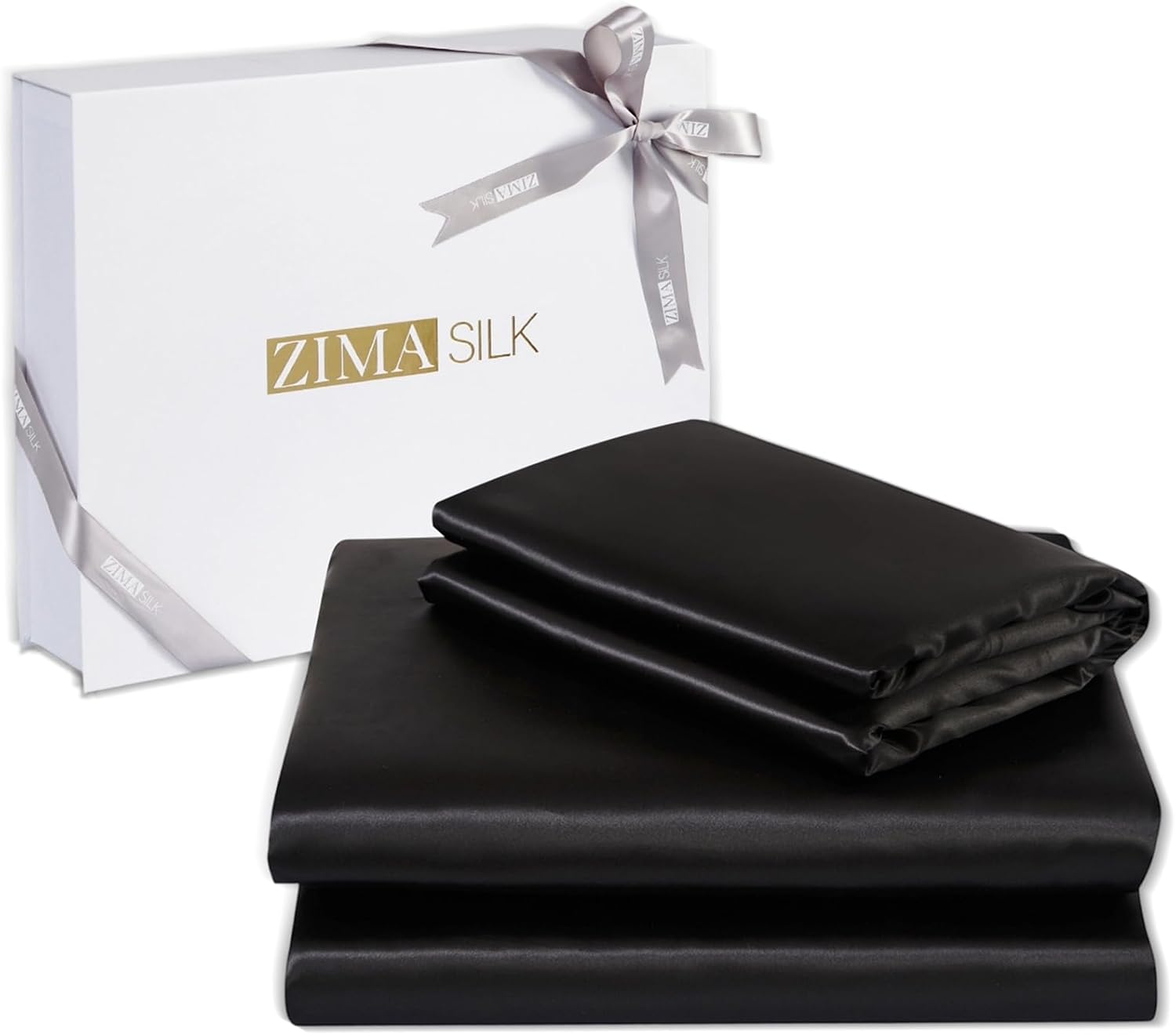 ZIMASILK 100% 19 Momme Pure Mulberry Silk Bedding 4-Pieces Set for Sleeping, Soft, Breathable & Hypoallergenic,for Hair & Skin Care (King Black)