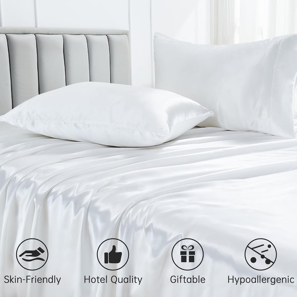22 Momme 100% Mulberry Silk Bedding Set - 4-Piece Luxury Custom Size (2 Pillowcases, 1 Fitted Sheet, 1 Flat Sheet) - Fits 14-16' Deep Pocket (Solid, Lavender)