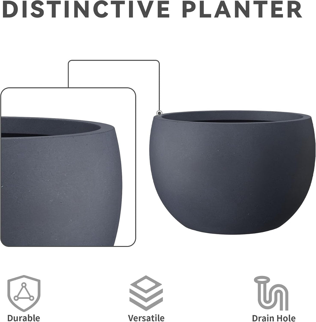 Kante 19.9',15.7',11.8' Dia Round Concrete Planter Set of 3, Outdoor/Indoor Large Bowl Plant Pots with Drainage Hole and Rubber Plug for Garden Patio Balcony Home, Dark Gray