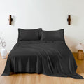 Queen Size 6 Piece Sheet Set 14 Momme Mulberry Silk Soft Breathable Cooling Bed Sheets (1 Flat Sheet,1 Fitted Sheet,4 Pillow Cases) Fits 10-12' Deep Pocket (Solid, Black)