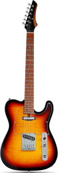 Leo Jaymz TL Electric Guitar - Flame Maple Top, Mahogany Body, Maple Neck - Alnico V Pickups, Locking Tuners - Solid Choice for Beginners & Intermediate Players (Sunburst)