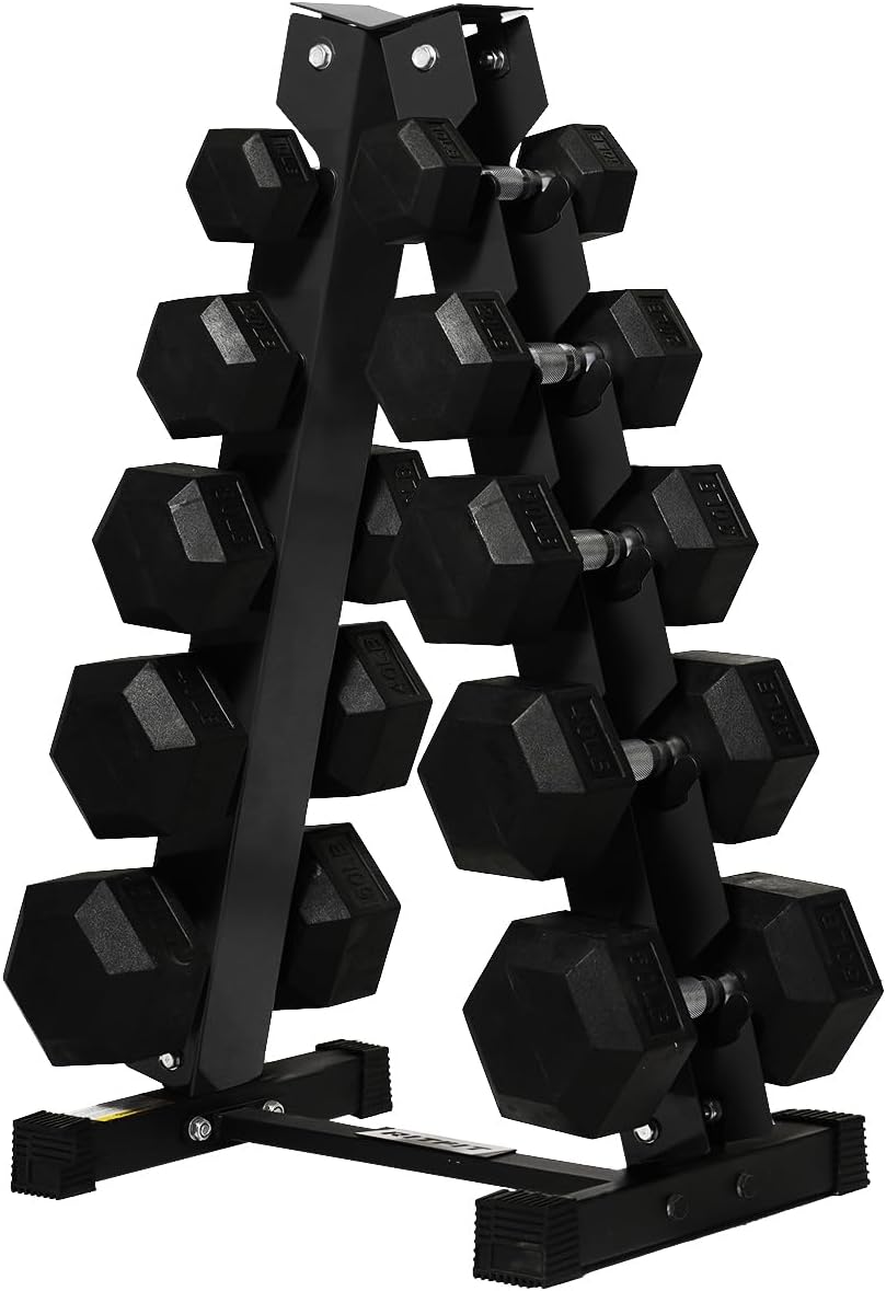 RITFIT Rubber Hex Dumbbells Set with Rack, 180-780LB Heavy-Duty Cast Iron Core, Knurled Chrome Handle, Space-Saving Storage Rack for Home Gym Strength Training